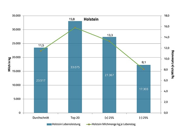 JOSERA Grafik zeigt die Lebensleistung von Holstein Rind
