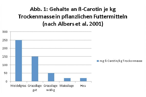 Grafik VitaminA JOSERA Grafik zeigt Gehalte an ß-Carotin je kg TM in pflanzlichen Futtermitteln